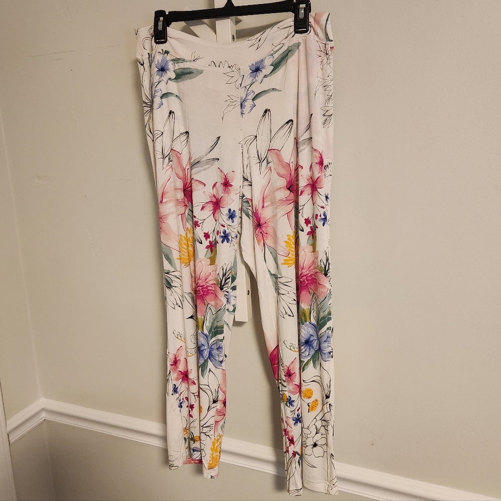 Soma Cool Nights Floral Lounge Pant Watercolor Lily Print Size L Long EUC
